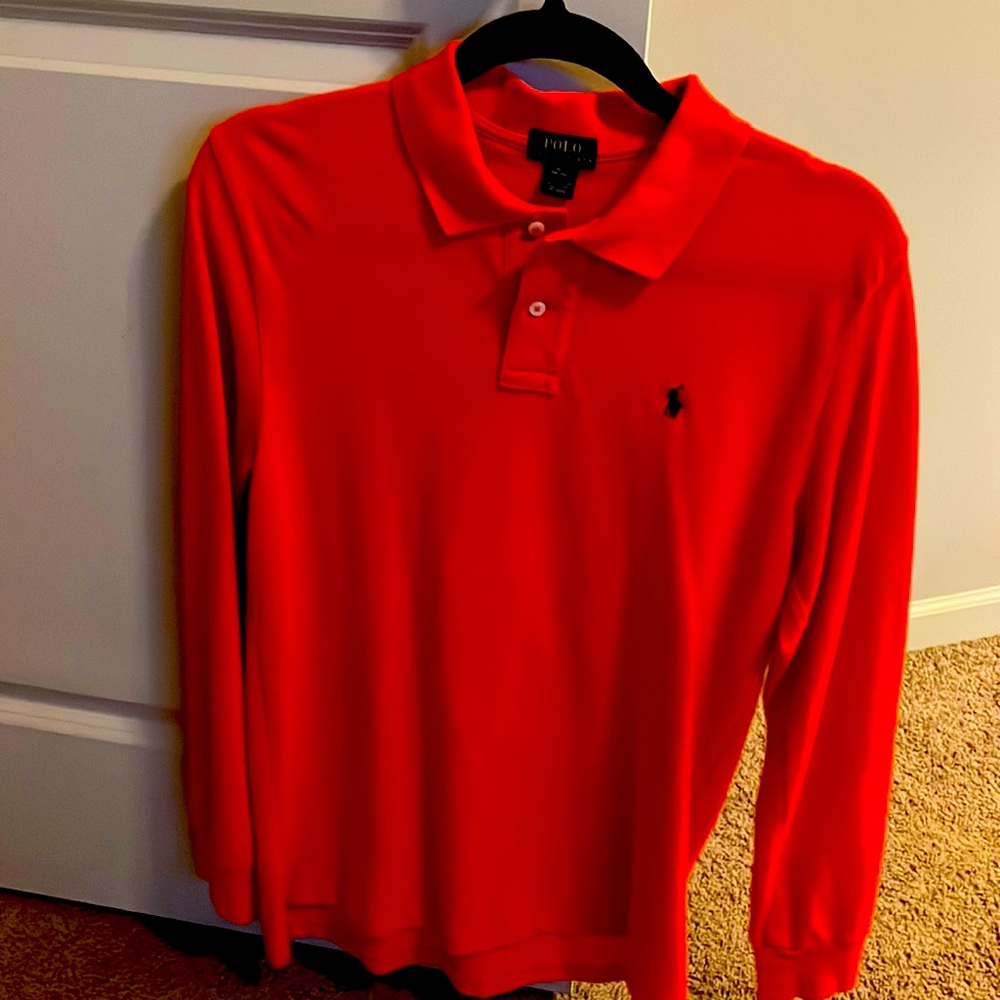 RALPH LAUREN LIKE NEW  Ralph Lauren red-orange long sleeved polo.  Boys size XL.